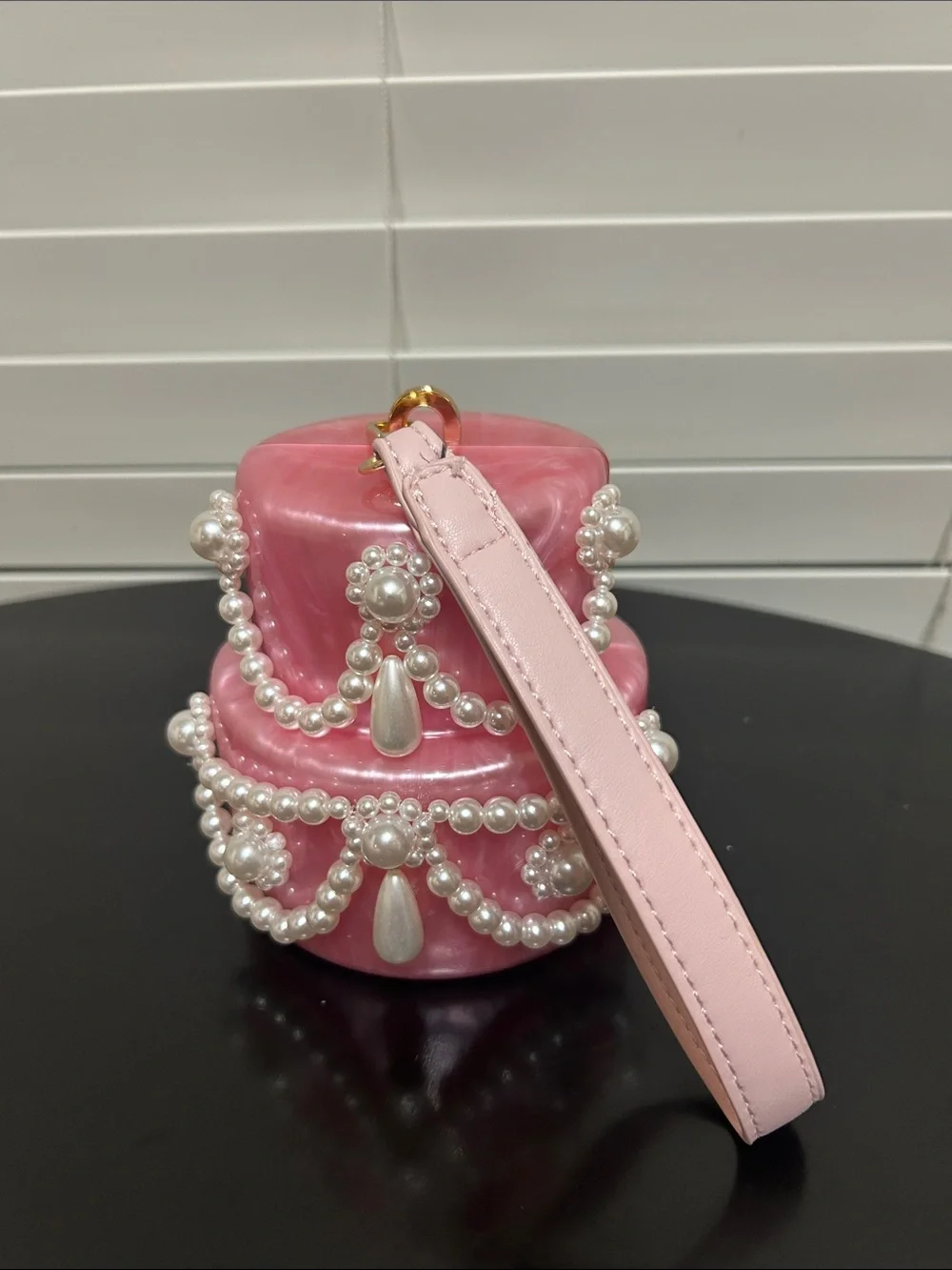 Pink Pearl-Embellished Jewelry Box Clutch